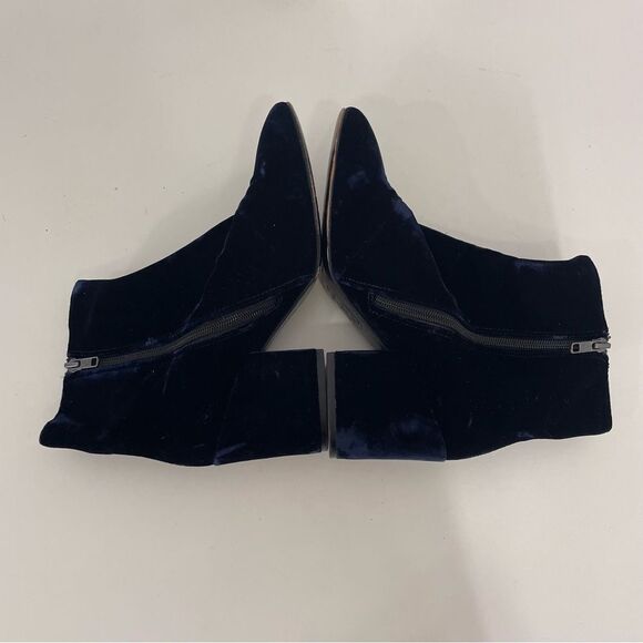 ASH Navy Blue Velvet Block Heel Booties - Picture 5 of 7